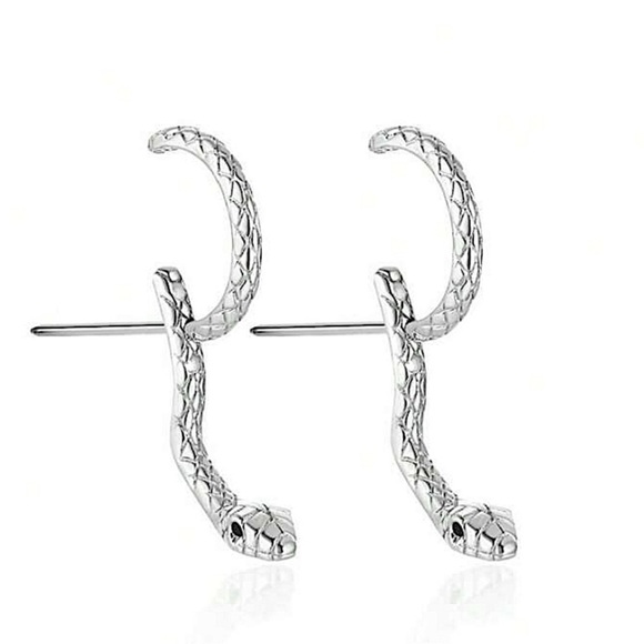 Silver Snake Earrings Creative Design Trendy - Picture 3 of 4